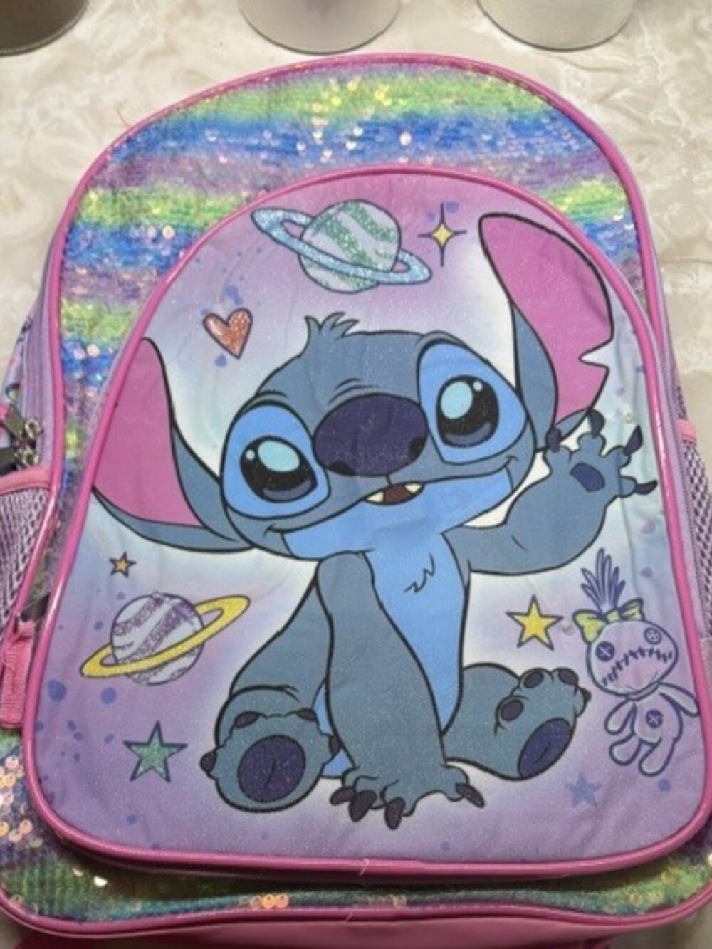Disney Lilo & Stitch Girls 17" Rainbow Sequined Light Up Backpack
